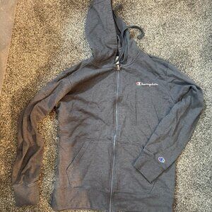 Champion dark gray zip-up hoodie - size medium